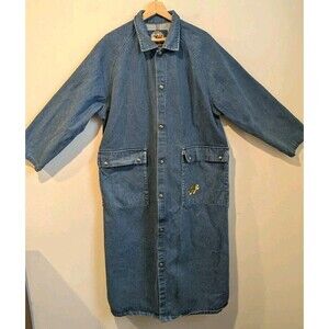 Vtg 80s Denim Express Rider Western Cowboy Duster Coat Pockets Womens M AS IS